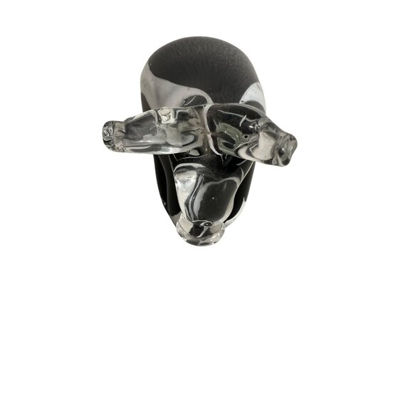 Handcrafted Glass Cow Paperweight Black & Clear Decorative Collectible Accent - Picture 2 of 5